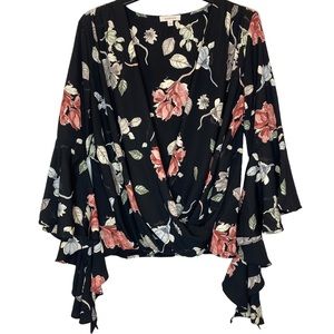 Gilli Floral Butterfly Sleeve Blouse Top Size Large